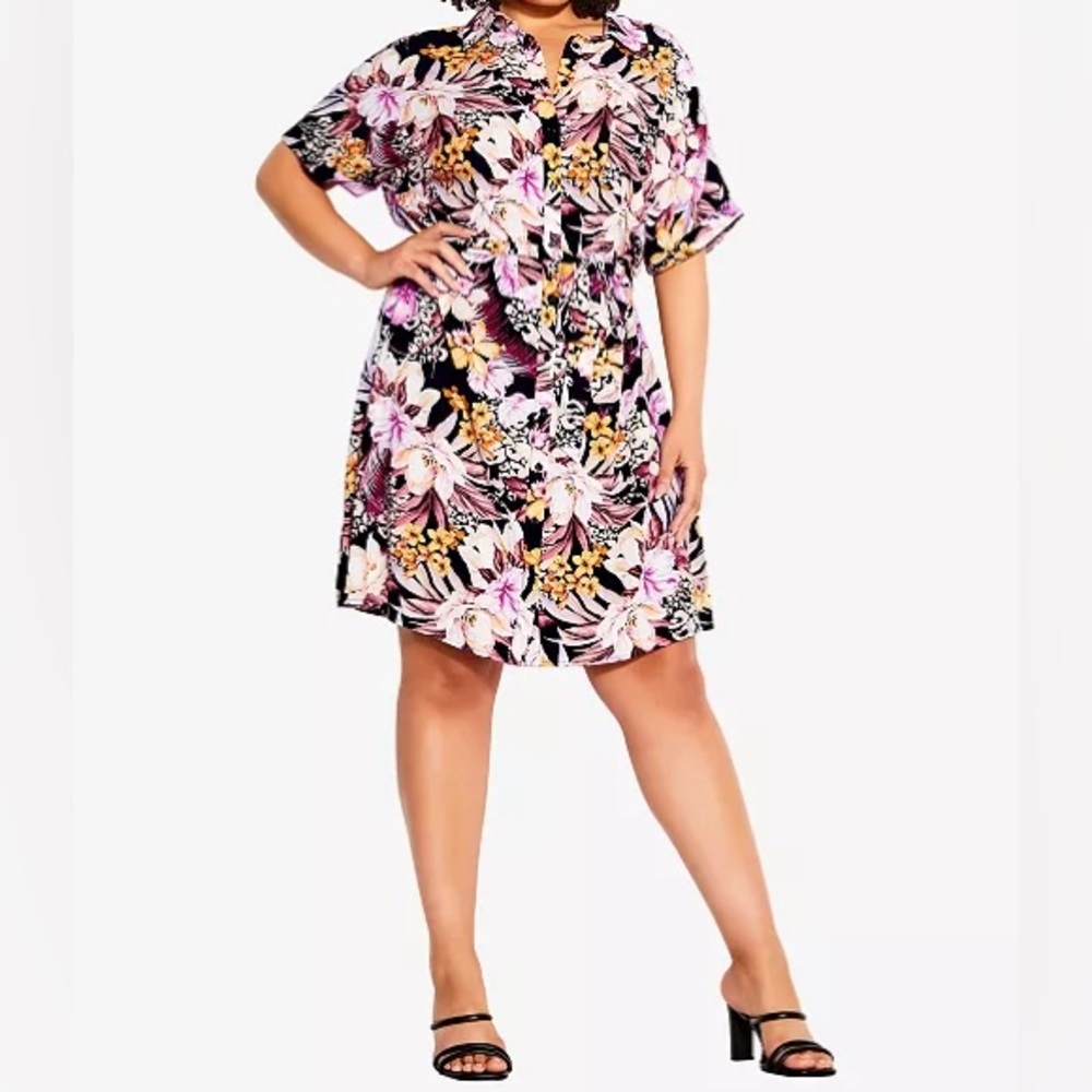 City Chic Mahe Shirt Dress Tropical Floral Plus Size 18